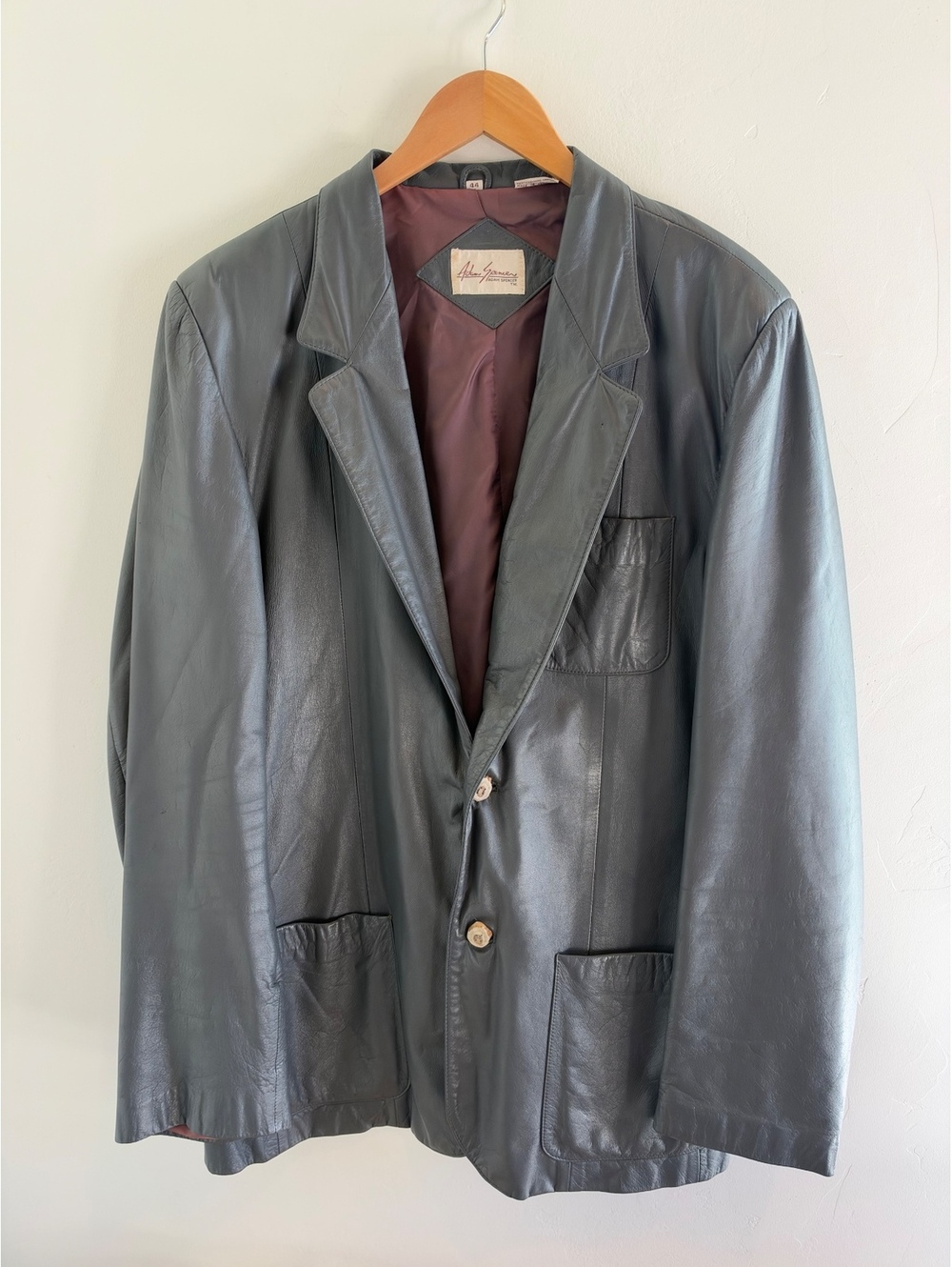 Vintage Adam Spencer Genuine Leather Blazer Jacket Gray Size 44